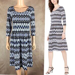 NY Collection Geo-Patterned 3/4-Sleeve Jersey Dress NWT Medium Petite